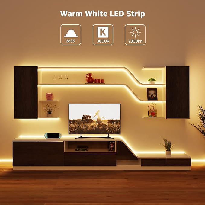 Lepro 12V LED Strip Light, Flexible, SMD 2835, 300 LEDs, 32.8ft Tape Light for Home, Kitchen, Party, Christmas and More, Non-Waterproof, Warm White, Pack of 2(Not Include Power Adapter)