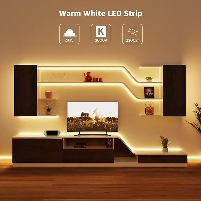 Lepro 12V LED Strip Light, Flexible, SMD 2835, 16.4ft Tape Light for Home, Kitchen, Party, Christmas and More, Non-Waterproof, Warm White(Not Include Power Adapter) (Pack of 3)