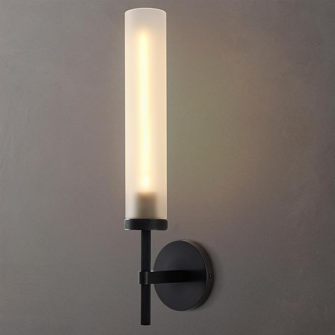 Modern Hardwired Frosted Glass Bathroom Black Wall Sconce, Handmade Knurled Wall Light Fixture,Vanity Light for Living Room,Hallway, Bedroom, 20" Indoor Wall Lamp, Bulb Included