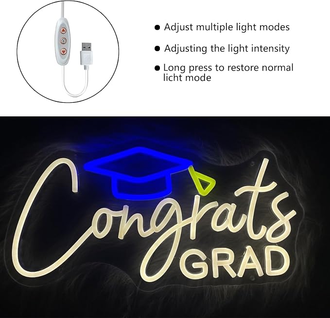 Congrats Grad Neon Sign with Graduation Cap, Grad Wall Decor, Warm White | Graduation Decorations 2026, Adjustable Congrats Led Sign for Class of Party Room Dorm Backdrop Celebration Gifts