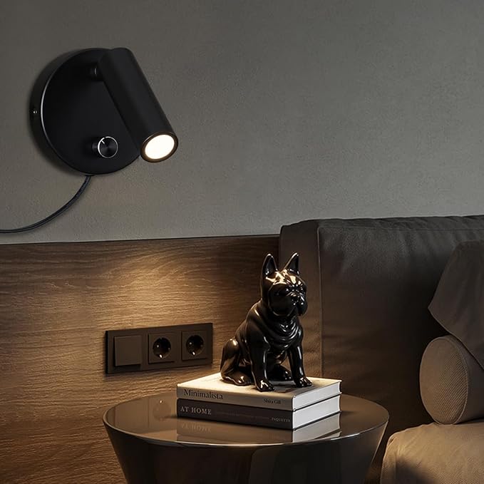 Surface Wall Mounted Reading Light Sconces Lamp Physical Knob Dimmer Switch LED 5W Warm White 3000K (Black Plug Cord)