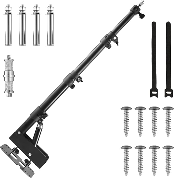 Ring Light Wall Mount with 45.7" Adjustable Boom Arm - Professional 360° Rotation Studio Photography Light Stand - 12lb/5.4kg Load Capacity for Salons, Makeup, Photography and Video Recording