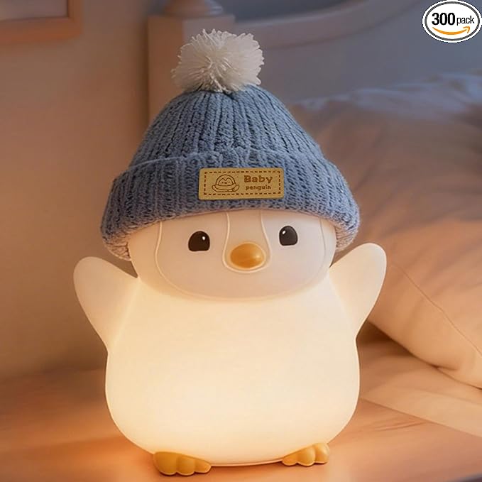 FAMIDUO Pink Penguin Night Light,Cute Penguin Lamp with Hat for Kids/Mom | Squishy Silicone Nursery Nightlight, Rechargeable/Dimmable/Timer,LED Novelty Animal Bedside Light,Funny Gifts for Baby/Boys