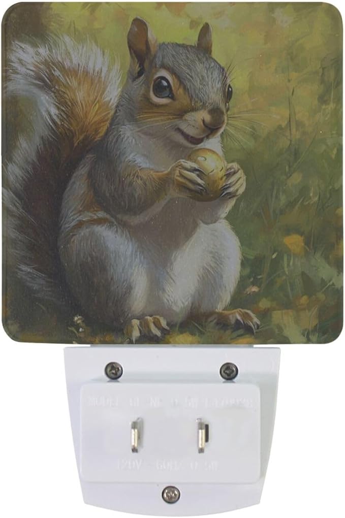Cute Squirrel Night Light Dusk to Dawn Sensor LED Night Dimmable Nightlight Lights Plug into Wall for Living Room