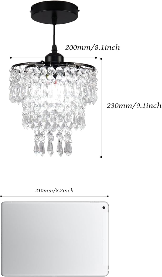 FRIXCHUR Black Small Crystal Chandelier Pendant Light Semi Flush Mount Ceiling Light for Hallway Foyer Closet Bedroom, 7.9 Inch