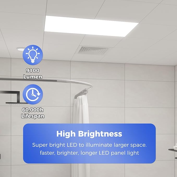 2x4 LED Flat Panel Light, 9100LM Recessed Drop Ceiling Light 2Pack | 0-10V Dimmable,Selectable 5 CCT 3000K/4000K/5000K/5700K/6500K, 5 Wattages 30W/40W/50W/60W/70W, for Office and Kitchen