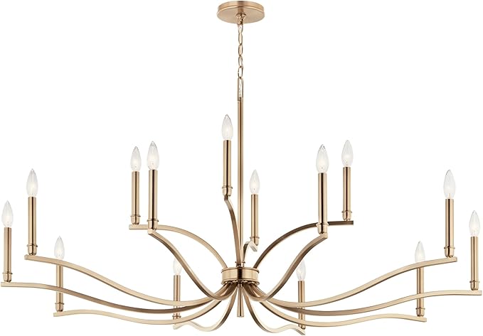 Kichler Malene 14-Light 2-Tier Chandelier, Updated Traditional Light in Champagne Bronze, Sloped Ceiling Compatible, for Foyer, Dining Room or Living Room (27.25" x 52.75"), 52698CPZ
