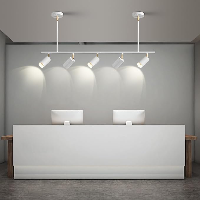 5-Light LED Track Lighting Kit White Track Light Flexibly Rotatable Light Head Modern Spot Lighting for Kitchen Living Room Dining Room Bedroom Closet Bar