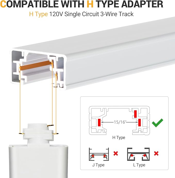 13FT H Track Lighting Rails Kit with Floating Canopy Connector, White H Type Track Rails with End Caps, Live End Feed and T L Connector, Compatible with Single Circuit H Style Track System