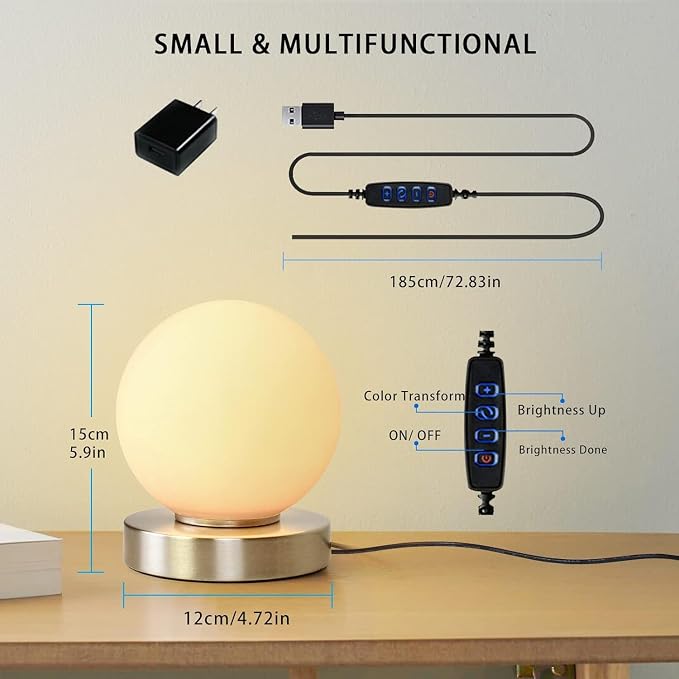 Modern Small Table Lamps,Opal Glass Bedside Table Lamp Silver | 3 Colors Dimmable Gold Desk Lamp,for Bedroom Living Room Nightstand,Simple Design