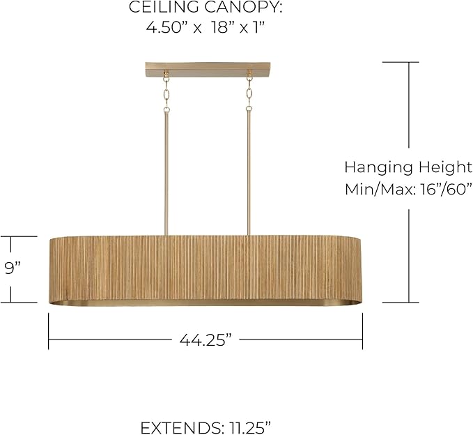 Capital Lighting 850751WS Donovan Mid-Century Modern Artisan Luxe Fluted Mango Wood Linear Chandelier, 5-Light 500 Total Watts, 9" H x 44" W, White Wash and Matte Brass