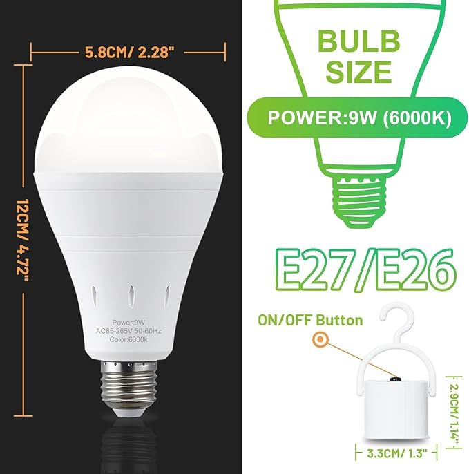 DEBAOBULB 20 Pack Rechargeable Emergency Light Bulbs, Battery Powered LED Light Bulb 6000K Daylight E26 120 Volt 9W 60W Equivalent with 1200mAh for Home Power Outage Camping Hurricane