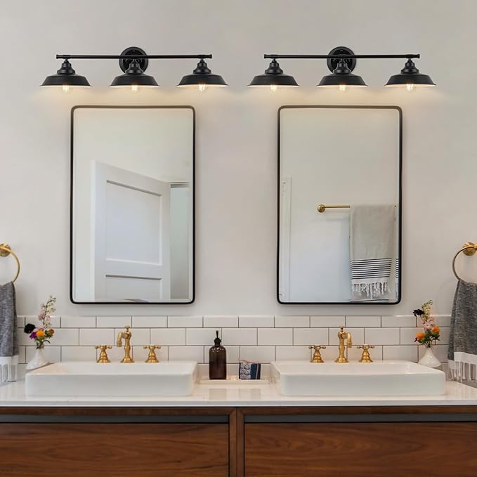 GoYeel Bathroom Vanity Light Fixtures Over Mirror 32.3"-Matte Black Wall Sconce Lighting 3 Lights Rustic Farmhouse Vanity Light Industrial Indoor Wall Light Fixture for Bathroom