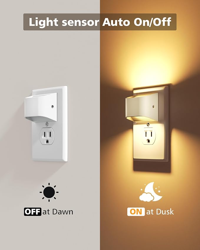 VOLISUN Night Lights Plug into Wall, 6 Pack Up and Down LED Night Light with Dusk to Dawn Light Sensor, 3000K Warm White Nightlight for Hallway, Bedroom, Bathroom, Kitchen White