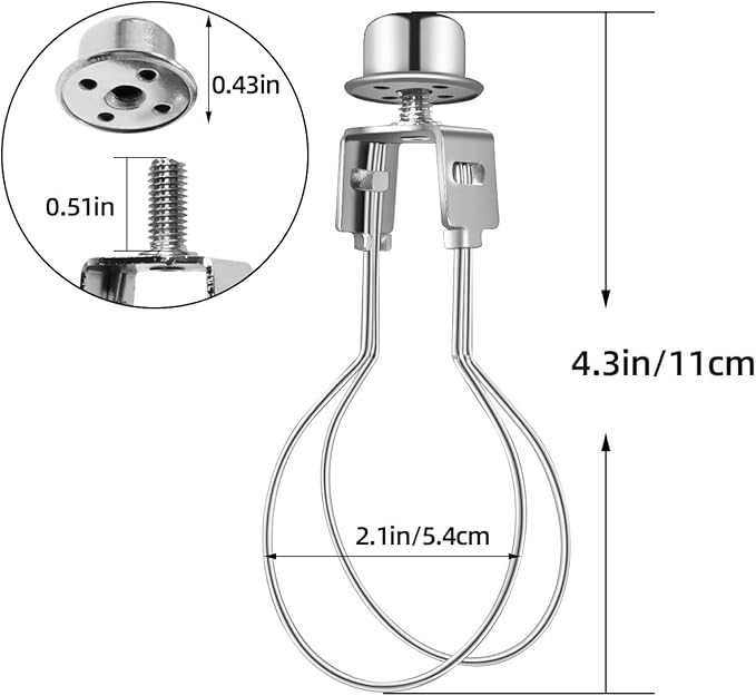 yuntop Clip on Lampshade Adapter, Lamp Shade Light Bulb Clip Adapter Includes Finial, Lamp Shade Holder for Clip On Light Bulbs(1Pcs, Silver)