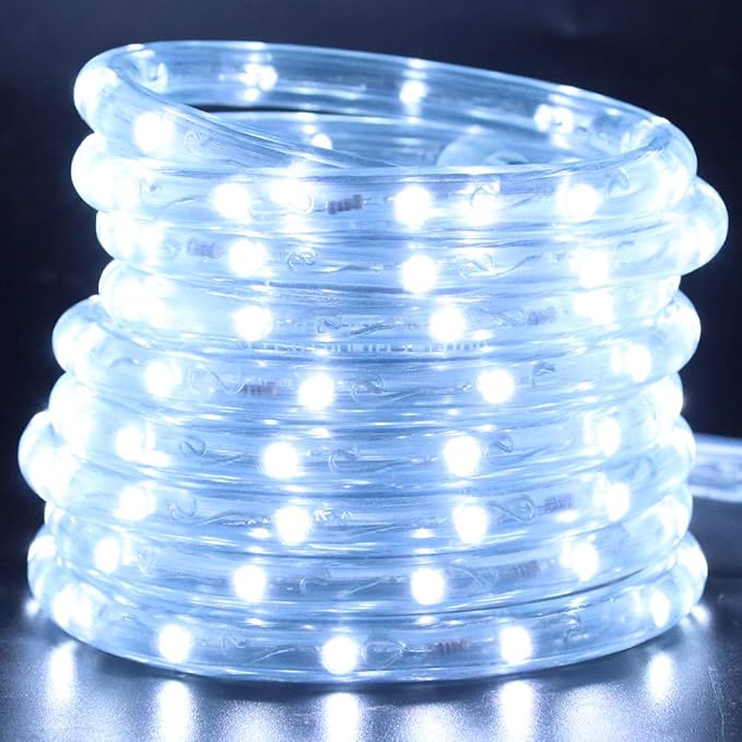 1/2" Rope Lights, 50ft 2-Wire Waterproof LED Rope Light Kit, 110V-120V PVC 30 LED/M Tube Lights Strip for Background, Outdoor, Christmas, Home Decoration(White)