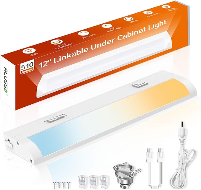 Under Cabinet LED Lights 12 Inch 6W 510LM, 5 Color Temperature 2700K/3000K/3500K/4000K/5000K Dimmable Under Counter Lights for Kitchen, Under Cabinet Light Fixture Interconnection up to 20 Lights