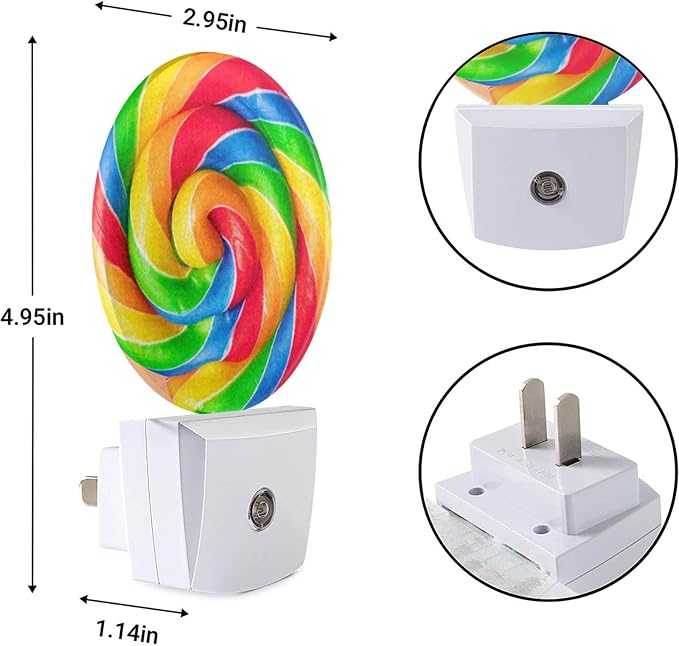 EKOBLA Lollipop Candy Night Light, Colorful Swirl Plug-in Night Lights with Dusk-to-Dawn Sensor for Women Girls Boys Gift, 0.5W Sleep Friendly for Bedroom Bathroom