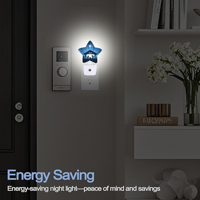 Nativity Scene Dusk to Dawn Star Night Light,Christmas Starry Sky Smart Sensor Nightlight for Bedroom Kitchen Hallway Stairs,Plug-in Energy Efficient Decor Desk Lamp Women Men Gifts