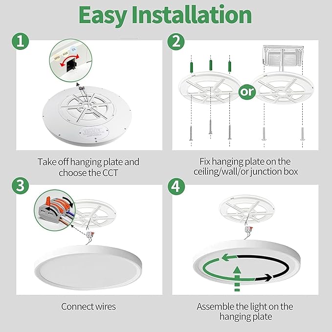 15.8Inch 6PK White LED Flush Mount Ceiling Light, 32W, 3480LM, 3CCT | 3000K/4000K/6000K CCT Selectable, White Close to Ceiling Round Flat Panel Light, Super Slim LED Ceiling Light for Bedroom
