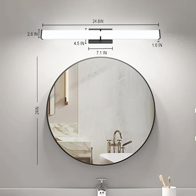 Bathroom Vanity Light with Night Light Cool White 5700K Black Modern Matte Bathroom Lighting Fixtures; 24 Inch IP44 25W Equivalent to Incandescent 250W for Over Mirror Vanity Light ETL Listed