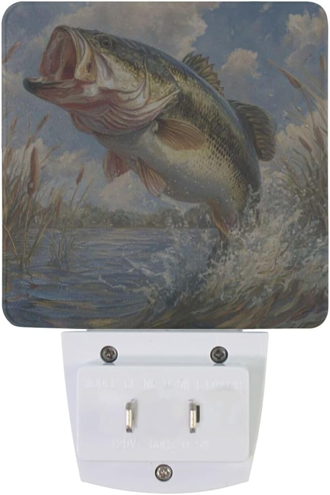 Big Bass Fish Night Light Dusk to Dawn Sensor LED Night Dimmable Nightlight Lights Plug into Wall for Living Room