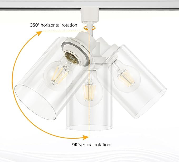 J Type E26 Track Lighting Heads, Clear Glass Shade, 4 Pack, White | Track Light Fixtures for Kitchen and Accent Lighting | No Bulbs Included | Compatible with J Track Rails