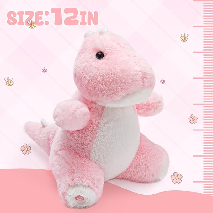 Glow Guards 12'' Light up Dinosaur Stuffed Animal, LED Soft Dinosaur Plush Toy with Magic Night Lights, Birthday Children's Day for Toddler Kids (Pink, LED)