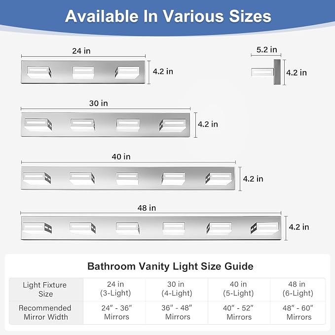 LED Modern Bathroom Light Fixtures, 3-Light 24-Inch Chrome Vanity Lights for Bathroom Lighting Fixtures Over Mirror, 6000K Cool White 350° Rotatable Wall Lamp