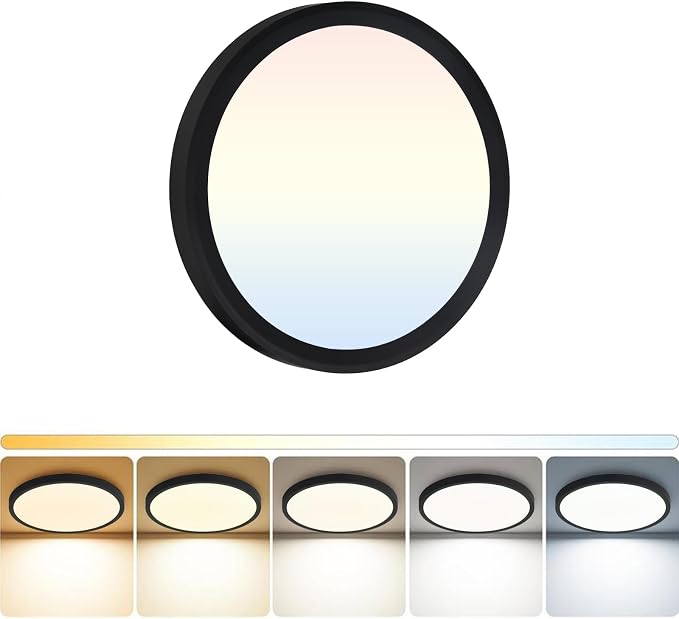 LED Flush Mount Ceiling Light: 7 inch 1Pack Super Slim Dimmable & 5CCT (2700-6500K) Kitchen Lighting Fixtures Ceiling - 12W Black Low Profile Ceiling Lamp for Bedroom Garage Hallway