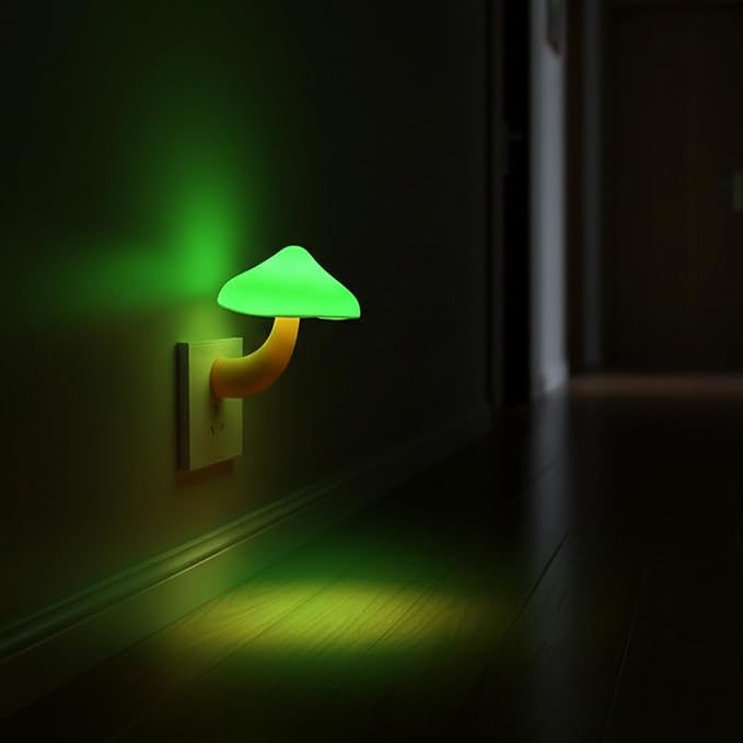 LED Mushroom Night Light Plug in Lamp, Light Sensor Night Lights | Plug into Wall, Dusk to Dawn Sensor Night Light for Adults Kids Room Bedroom Bathroom Hallway Kitchen (1, Green)