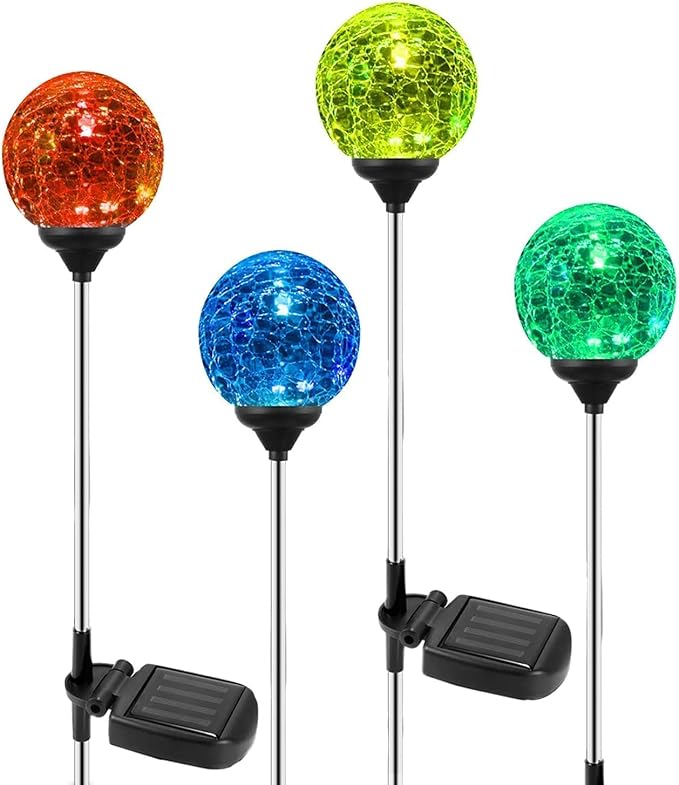 OxyLED Solar Globe Lights Outdoor 4 Pack LED Garden Stake Lights Waterproof | Cracked Crystal Color Changing Solar Pathway Lighting Auto On/Off for Landscape Patio Yard Christmas Decoration