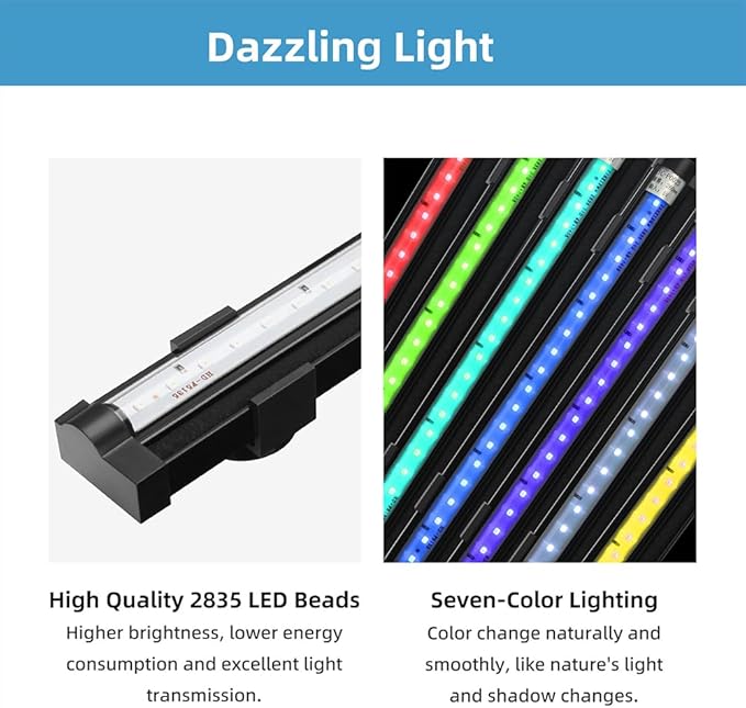 Submersible Aquarium Light 10Inch Fish Tank Light Bubbler Wall with Air Bubble Hole IP68 Waterproof Color Changing Led Light for Freshwater and Saltwater Aquariums Fish Tanks