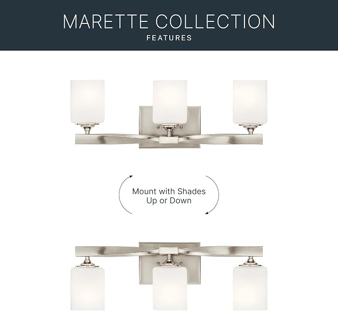 Kichler Marette 3-Light Bathroom Vanity Light, Brushed Nickel