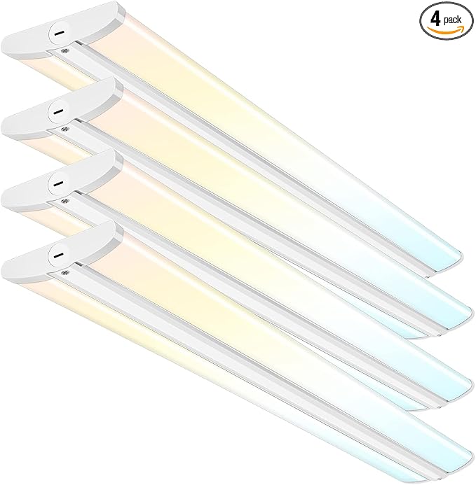 hykolity 4FT 5''W LED Wraparound Light with 3 Wattages/3 CCT Selectable | 55W-75W, 3000K-5000K, 5500LM-7500LM, No Glare, Flush Mount Ceiling Light for Office Kitchen, Laundry Room, ETL, 4 Pack