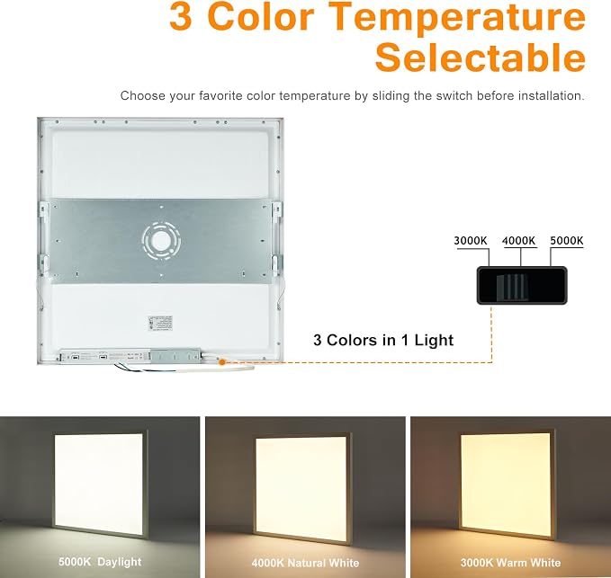 12-Pack 2x2 LED Flat Panel Light Surface Mount, 0-10V Dimmable | 40W-30W-20W & 3000K-4000K-5000K Selectable,100-277V, ETL Listed, White