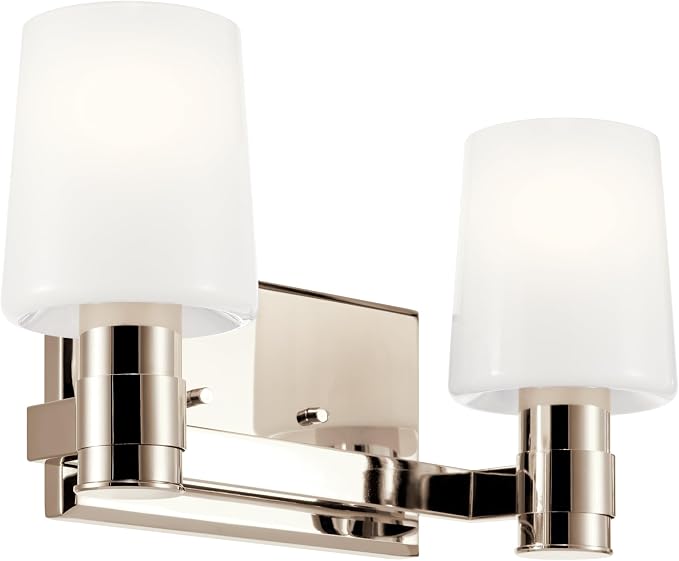 Kichler Adani 2-Light Bathroom Vanity Light, Polished Nickel | Modern vanity light with opal glass for bathrooms and powder rooms (14.5" x 8.25"), 55175PN