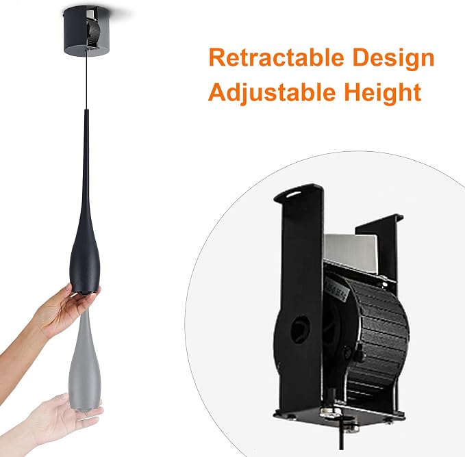 Black Pendant Light for Kitchen Island, LED Dimmable Pendant Light fixtures, Small Modern Industrial Adjustable Cord Hanging Pendant Light for Over Sink, Bar, Dining Room, Bedside