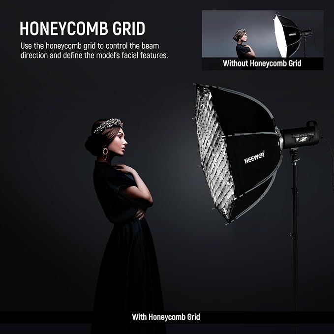 NEEWER 35"/90cm Octagonal Softbox, Quick Release Bowens Mount Nylon Soft Box with Honeycomb Grid Light Diffusers Bag for RGB CB60 CB60B CB200B MS60B MS60C MS150B S101-300W/400W Pro Vision 4 Q4, NS35P | Soft Box, Honeycomb, Grid, Light Diffusers, Bag, f...