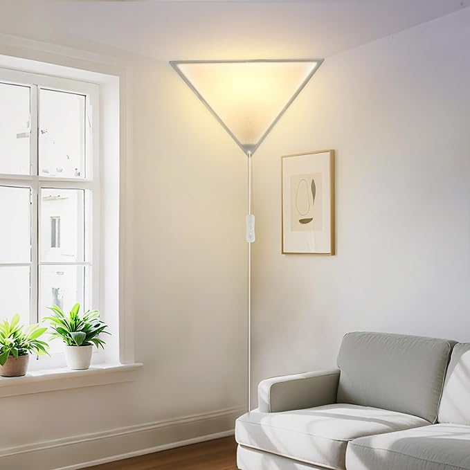 Corner Ceiling Light with Switch, Triangle Corner Lamp, 1 Pack | Linen Shade, 8.2ft Clear Cord, Plug in Ceiling Light Safe for Kids & Pets, Corner Lights for Living Room, Bedroom Dark Corner