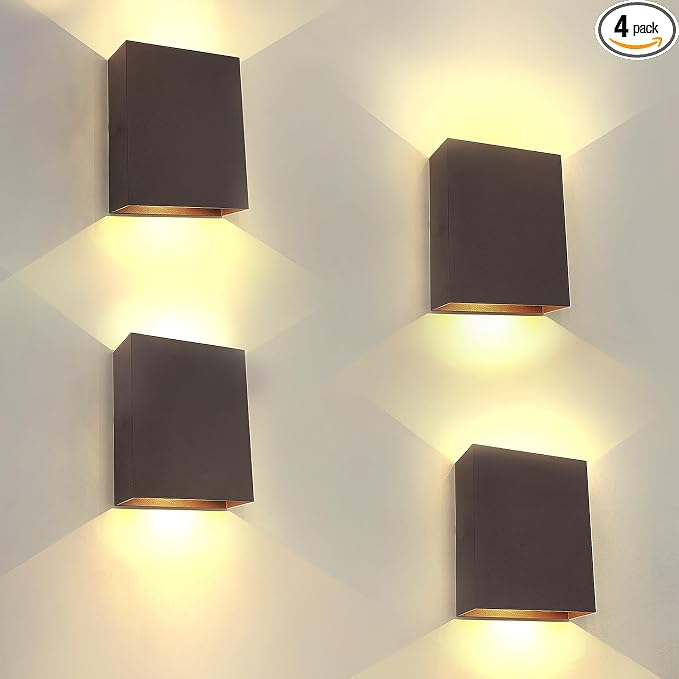 KICAAO LED Wall Sconces 4 Pack, 12W Modern Wall Lamp, Black Up Down Wall Mount Lights for Living Room Hallway Bedroom Decor, Hardwired Aluminum Wall Light