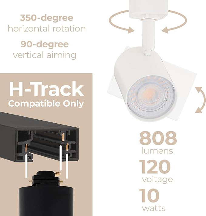 Amped Collection LED 10W Track Head 3000K Warm White Energy Efficient in White for H Track, Standard 3-Wire Track System (Pack of 4 Lights)