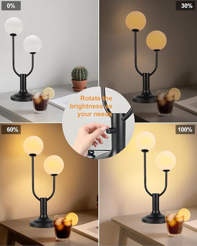 Globe Black Table Lamp for Bedroom Gift Dimmable G9 Bulbs Included | Modern Round Ball Lamp Nightstand Desk Lamp Warmwhite Ambient Night Light Bedside Lamps for Living Room Party Home Decor Gift