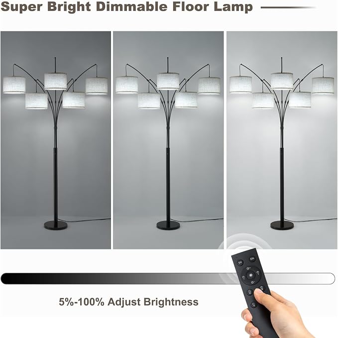 Bright Floor Lamp, Remote Control, Beige Shade Black Pole | Large Floor Lamp, 4000LM Independently Controlled 9W LED Energy-Saving Light Bulb, Memory Function, Adjustable Arm