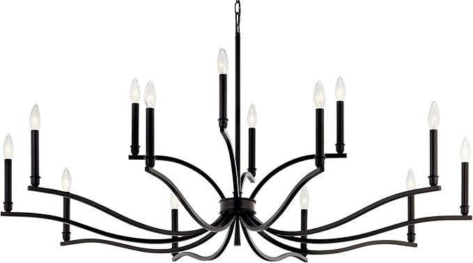 Kichler Malene 14-Light 2-Tier Chandelier, Updated Traditional Light in Black, Sloped Ceiling Compatible, for Foyer, Dining Room or Living Room (27.25" x 52.75"), 52698BK