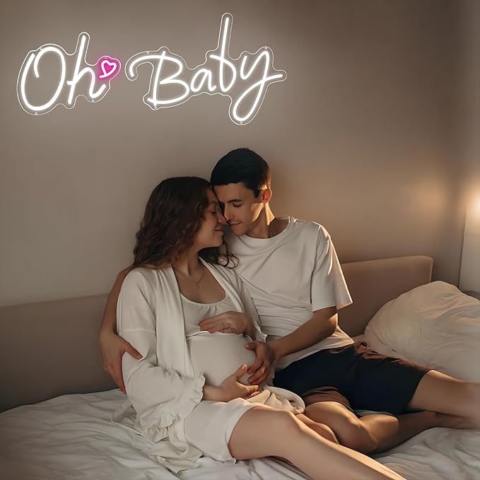 37.7x15.7inch Large Oh Baby Neon Sign for Backdrop-Dimmable LED Light Up Sign for Backdrop & Wall Decor,Gender Reveal, Baby Showe, Bedroom, Nursery