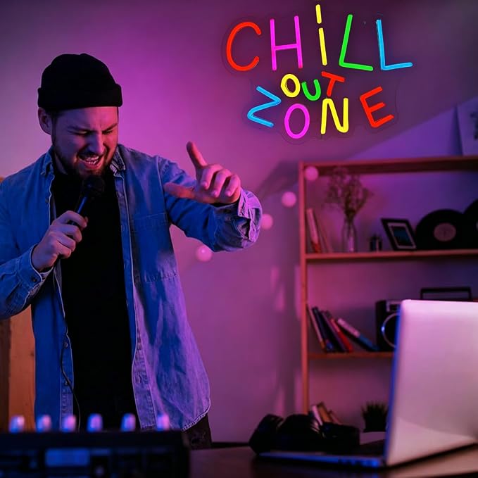 Chill Out Zone Neon Signs for Wall Art Decor, Colorful LED Ligh Sign for Bedroom Dimmable Chill Led Neon Light for Game Room Cafe Bar Kids Room Man Cave Decoration