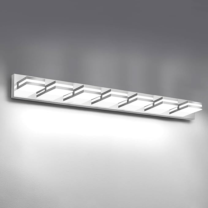 IZORRO LED Modern Bathroom Lights Fixtures(7-Light,Dimmable),Chrome Acrylic Wall Lighting,Vanity Lights for Bathroom Over Mirror - 6000k 40In （No Assembly Required）