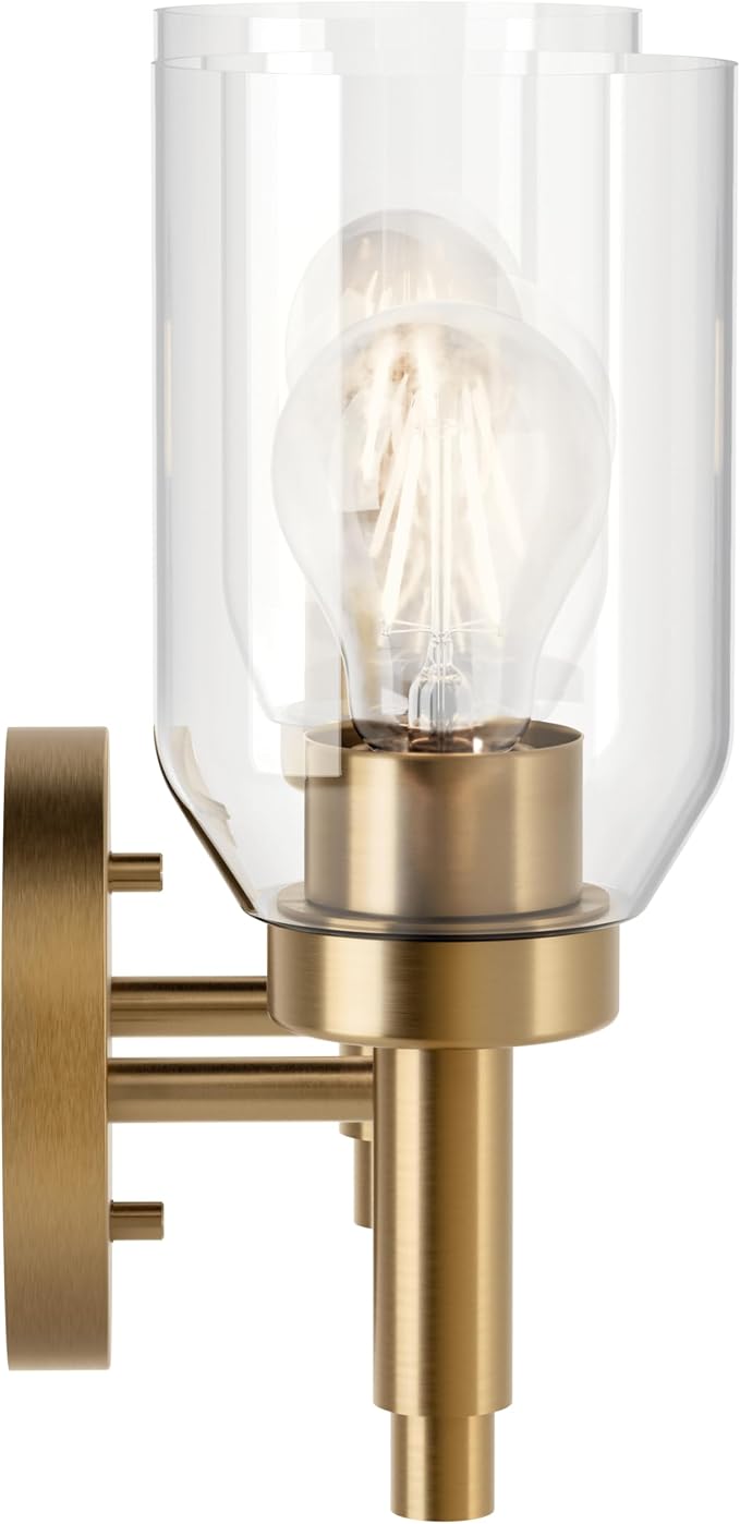 Kichler Madden 2-Light Bathroom Vanity Light, Champagne Bronze | Modern vanity light with clear glass for single or double bathroom mirrors (14.25" x 10.5"), 55184CPZ