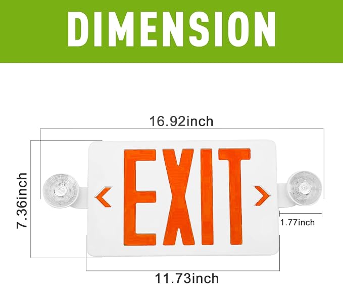 LED Exit Sign with Emergency Lights Dual LED Exit Light,Battery Backup | Two Bright LED Adjustable Heads Emergency Exit Lights, Hardwired Dual LED Combo Exit Lamp. ABS Fire Resistance UL, Red
